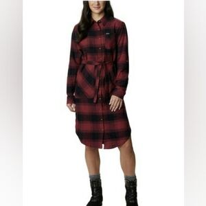 Columbia Flannel Shirt Dress Tie Front Long Sleeve